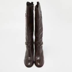 Pre Owned Tory Burch Brown Leather Knee Length Boots Size 38.5