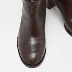 Pre Owned Tory Burch Brown Leather Knee Length Boots Size 38.5