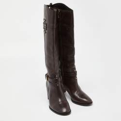 Pre Owned Tory Burch Brown Leather Knee Length Boots Size 38.5
