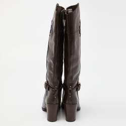 Pre Owned Tory Burch Brown Leather Knee Length Boots Size 38.5