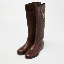 Pre Owned Tory Burch Brown Leather Knee Length Boots Size 39