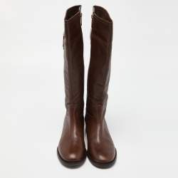 Pre Owned Tory Burch Brown Leather Knee Length Boots Size 39