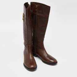 Pre Owned Tory Burch Brown Leather Knee Length Boots Size 39