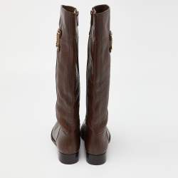 Pre Owned Tory Burch Brown Leather Knee Length Boots Size 39
