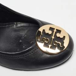 Pre Owned Tory Burch Black Leather Sally Wedge Pumps Size 38.5