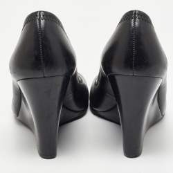 Pre Owned Tory Burch Black Leather Sally Wedge Pumps Size 38.5