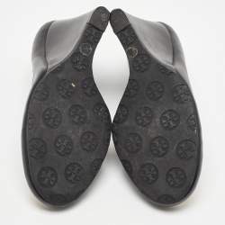 Pre Owned Tory Burch Black Leather Sally Wedge Pumps Size 38.5