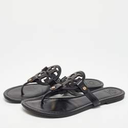 Pre Owned Tory Burch Black Leather Miller Flat Thong Sandals Size 39.5