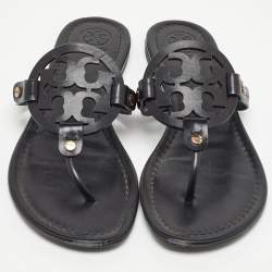 Pre Owned Tory Burch Black Leather Miller Flat Thong Sandals Size 39.5