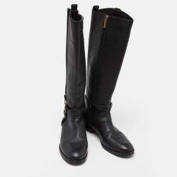 Pre Owned Tory Burch Black Leather Reva Knee Length Boots Size 39