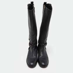 Pre Owned Tory Burch Black Leather Reva Knee Length Boots Size 39
