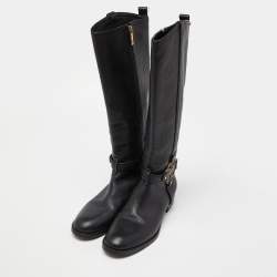 Pre Owned Tory Burch Black Leather Reva Knee Length Boots Size 39