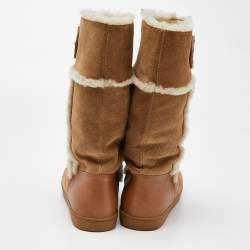 Pre Owned Tory Burch Brown Nubuck and Leather Snow Boots Size 38.5