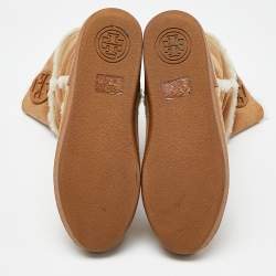 Pre Owned Tory Burch Brown Nubuck and Leather Snow Boots Size 38.5