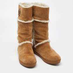 Pre Owned Tory Burch Brown Nubuck and Leather Snow Boots Size 38.5