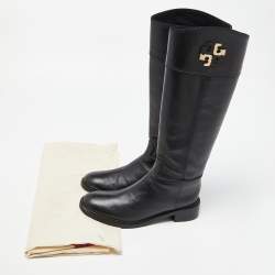 Pre Owned Tory Burch Black Leather Knee Length Boots Size 38.5