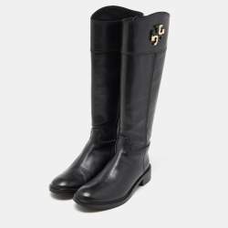 Pre Owned Tory Burch Black Leather Knee Length Boots Size 38.5