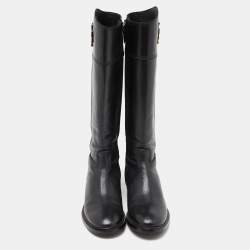 Pre Owned Tory Burch Black Leather Knee Length Boots Size 38.5