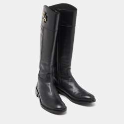 Pre Owned Tory Burch Black Leather Knee Length Boots Size 38.5