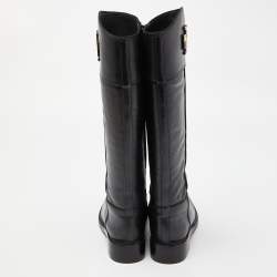 Pre Owned Tory Burch Black Leather Knee Length Boots Size 38.5