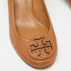 Pre Owned Tory Burch Brown Leather Sally Wedge Pumps Size 40.5