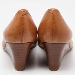 Pre Owned Tory Burch Brown Leather Sally Wedge Pumps Size 40.5