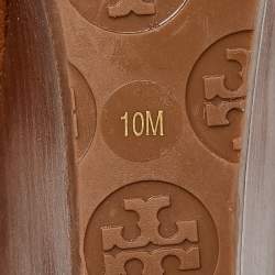 Pre Owned Tory Burch Brown Leather Sally Wedge Pumps Size 40.5