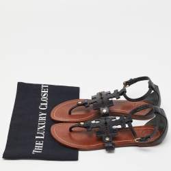 Pre Owned Tory Burch Black Leather Phoebe Flat Sandals Size 37.5