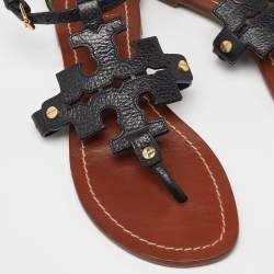 Pre Owned Tory Burch Black Leather Phoebe Flat Sandals Size 37.5