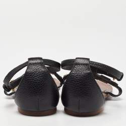 Pre Owned Tory Burch Black Leather Phoebe Flat Sandals Size 37.5