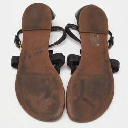 Pre Owned Tory Burch Black Leather Phoebe Flat Sandals Size 37.5