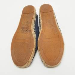 Tory Burch Blue Canvas Weston Espadrille Flats Size 37.5