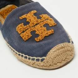 Tory Burch Blue Canvas Weston Espadrille Flats Size 37.5