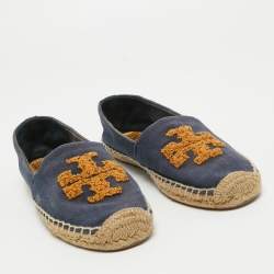 Tory Burch Blue Canvas Weston Espadrille Flats Size 37.5