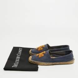 Tory Burch Blue Canvas Weston Espadrille Flats Size 37.5