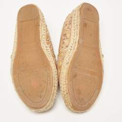Pre Owned Tory Burch Beige/Gold Lace and Leather Espadrille Flats Size 37
