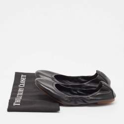 Tory Burch Black Leather Scrunch Ballet Flats Size 38.5