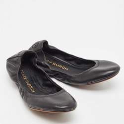 Tory Burch Black Leather Scrunch Ballet Flats Size 38.5