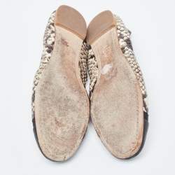 Pre Owned Tory Burch Black/Cream Python Embossed Reva Ballet Flats Size 38.5