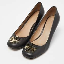 Tory Burch Black Leather Wedge Pumps Size 36.5