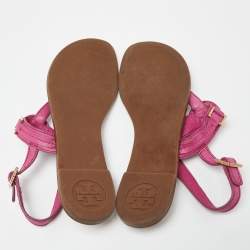 Tory Burch Pink Leather Logo Detail Thong Slingback Flat Sandals Size 41