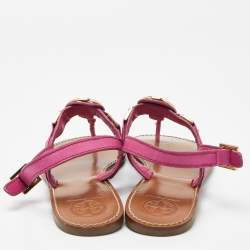 Tory Burch Pink Leather Logo Detail Thong Slingback Flat Sandals Size 41
