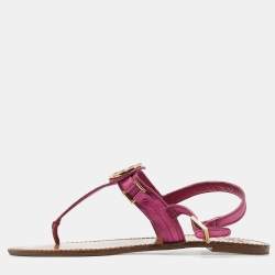 Tory Burch Pink Leather Logo Detail Thong Slingback Flat Sandals Size 41