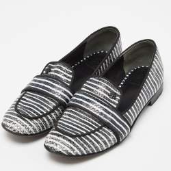 Tory Burch Blue/White Stripe Snakeskin Embossed Leather Smoking Slippers Size 38
