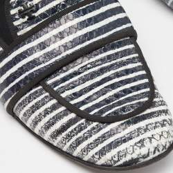 Tory Burch Blue/White Stripe Snakeskin Embossed Leather Smoking Slippers Size 38