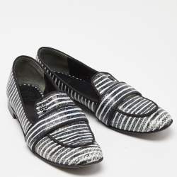 Tory Burch Blue/White Stripe Snakeskin Embossed Leather Smoking Slippers Size 38