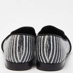 Tory Burch Blue/White Stripe Snakeskin Embossed Leather Smoking Slippers Size 38