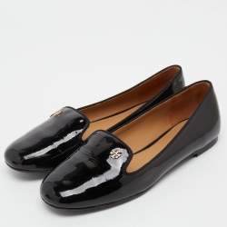 Pre Owned Tory Burch Black Patent Leather Samantha Smoking Slippers Size 37.5
