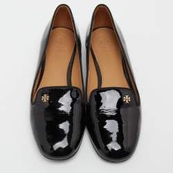 Pre Owned Tory Burch Black Patent Leather Samantha Smoking Slippers Size 37.5