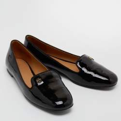 Pre Owned Tory Burch Black Patent Leather Samantha Smoking Slippers Size 37.5